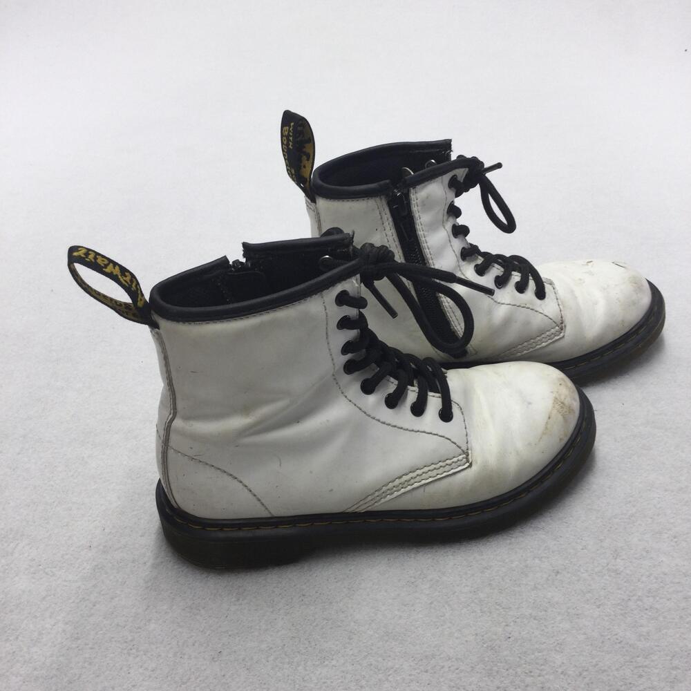 Dr. Martens 1460 J Boots Youth Size 3 White Leather Ankle Combat Zip Lace Up